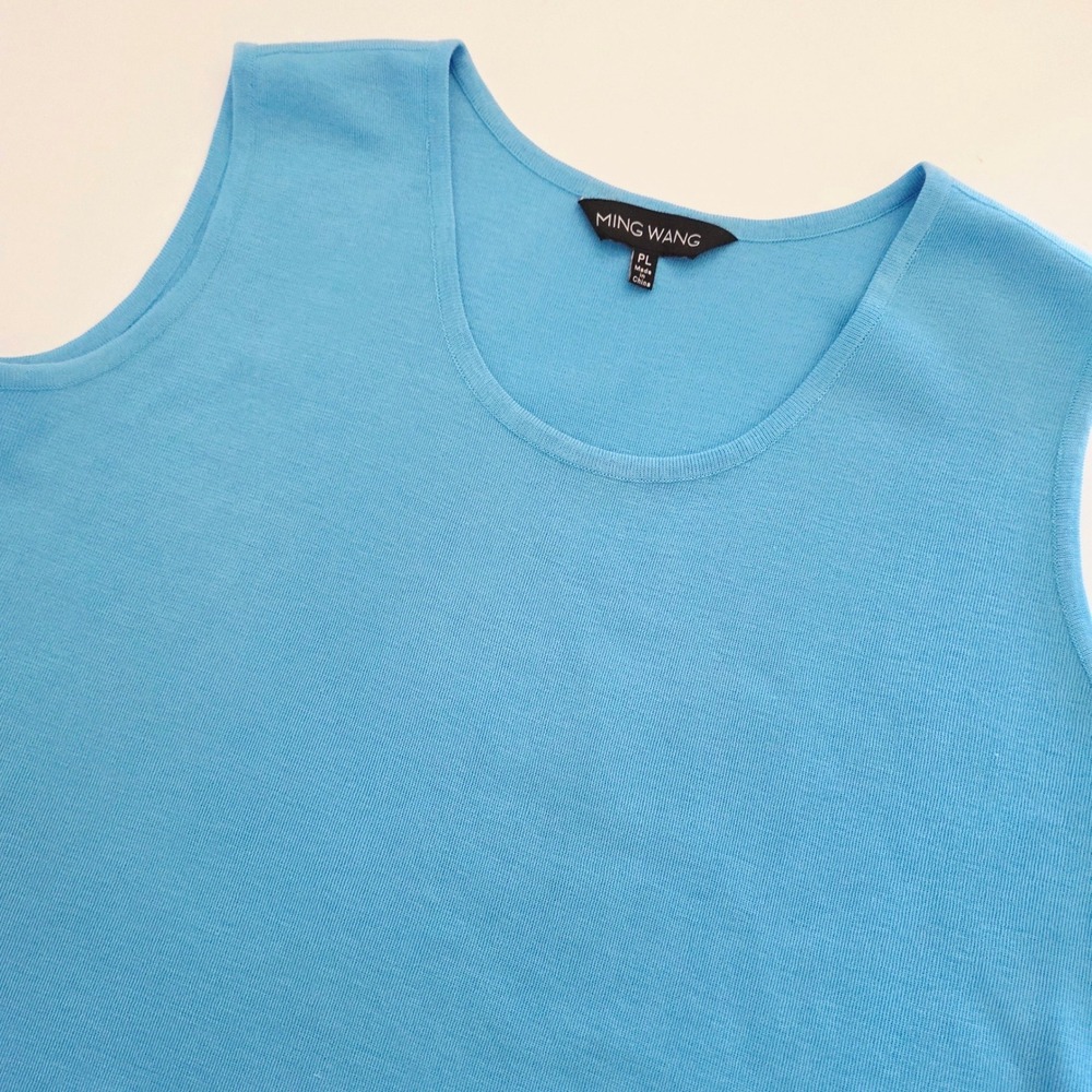 Ming Wang Tank Top Blue Sleeveless Scoop Neck Knit Shell Womens Size PL